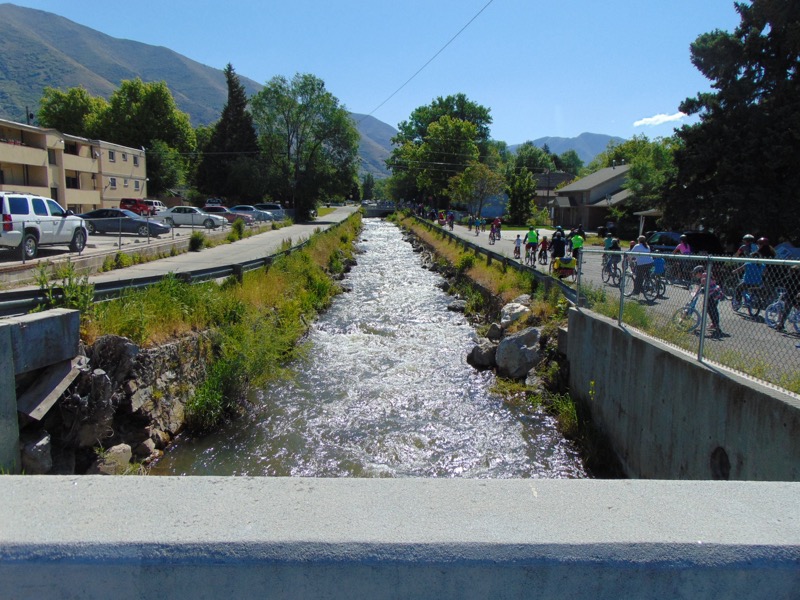 Hobble Creek flowing through tree-lined banks in Springville.